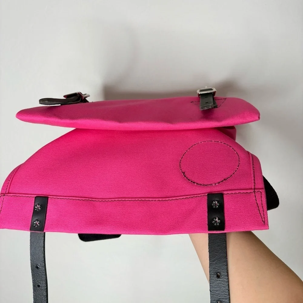 Duluth Pink Canvas Pack Sack Black Leather Trim Handcrafted in USA Rare Color